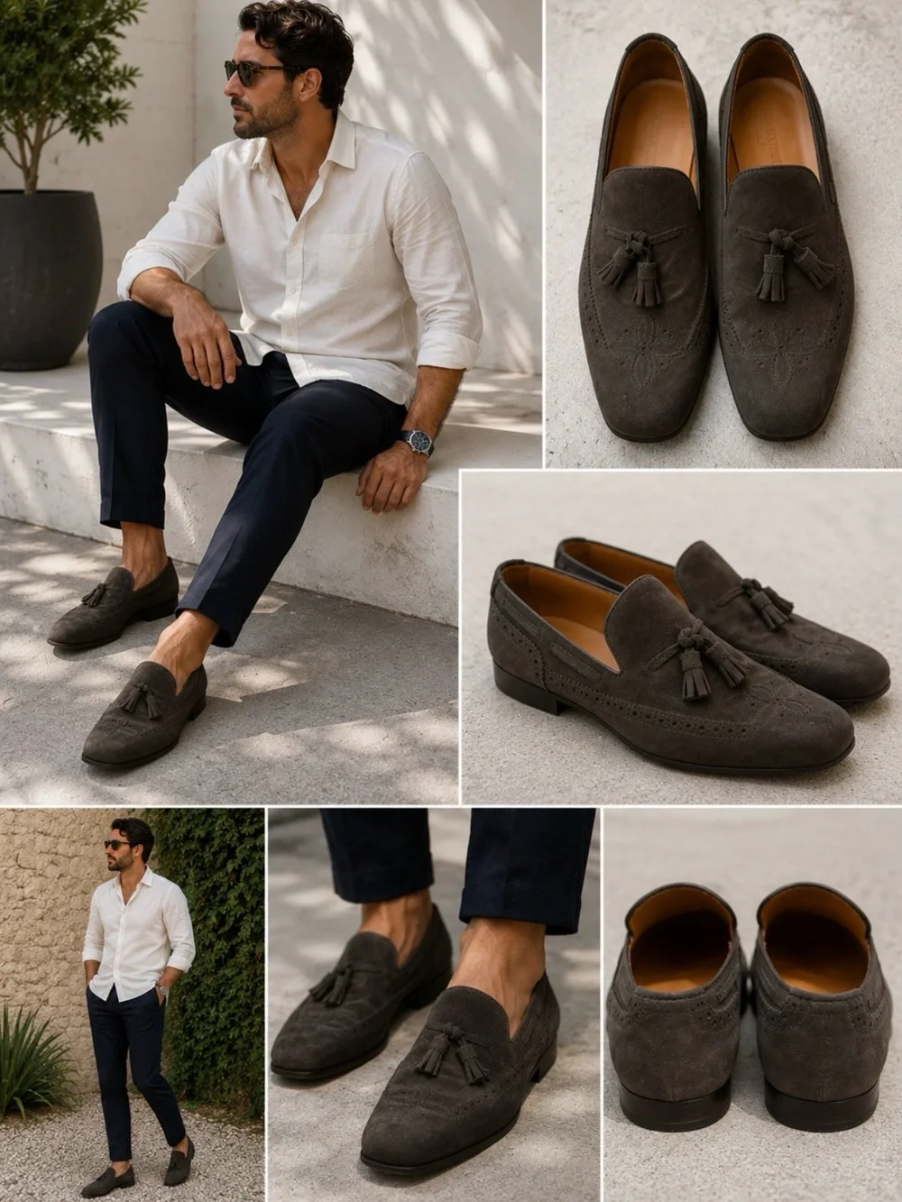 Louis Vuitton Men's Suede Tassel Loafers in Dark Gray